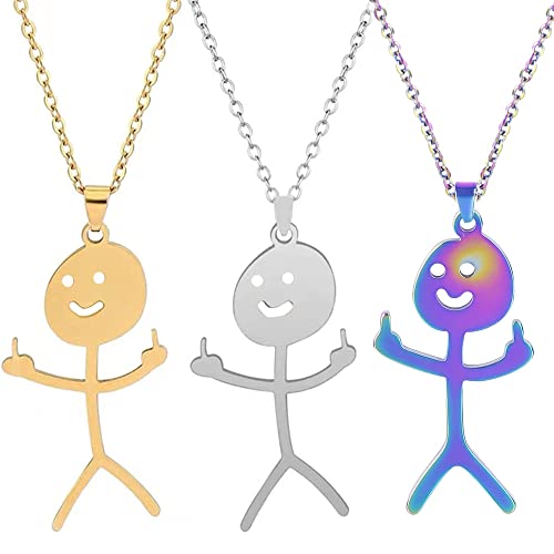 ComPDCVD Lustige Doodle Halskette 3 Stück Smiley Anhänger Kette Halskette Finger Match-Finger-Gesten-Halskette für Herren Damen mit Geschenkbox (Silver/Gold/Bunt) von ComPDCVD