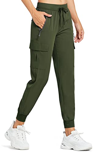 Comallan Damen Cargohose Jogginghose Leichte Wanderhos schnell trocknende Wanderhose Sportlich Workout Lounge Casual Outdoor Hose-Armeegrün XXL von Comallan