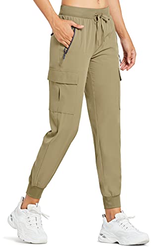 Comallan Damen Cargo Jogginghose Leichte, schnell trocknende Wanderhose Sportlich Workout Lounge Casual Outdoor Hose-Khaki S von Comallan