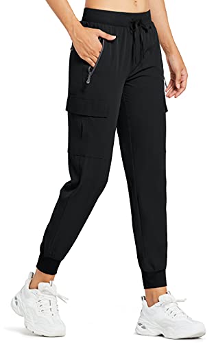 Comallan Damen Cargo Jogginghose Leichte, schnell trocknende Wanderhose Sportlich Workout Lounge Casual Outdoor Hose-Schwarz M von Comallan