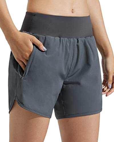 Comallan Damen Sport Shorts Schnell Trocknend Laufhose mit Liner Leicht Atmungsaktiv Fitness Kurze Hose Jogging Running Training Yoga-Grau M von Comallan