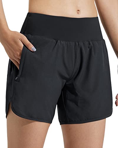 Comallan Damen Sport Shorts Schnell Trocknend Laufhose mit Liner Leicht Atmungsaktiv Fitness Kurze Hose Jogging Running Training Yoga-Schwarz L von Comallan