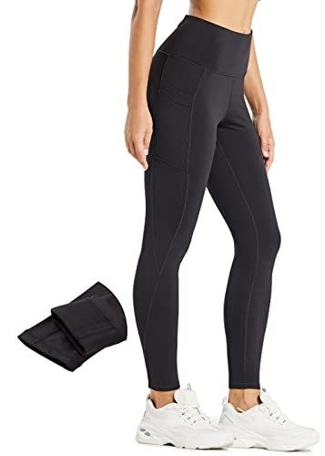 Comallan Damen Winter Thermo Leggings, Wasserdicht Lauf Sport Tights Laufhose Wanderhosen Training Hose Mit Fleece gefüttert und Taschen, Schwarz XS von Comallan