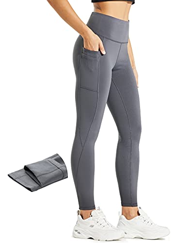 Comallan Damen Winter Thermo Leggings, Wasserdicht Lauf Sport Tights Laufhose Wanderhosen Training Hose Mit Fleece gefüttert und Taschen, Grau XL von Comallan