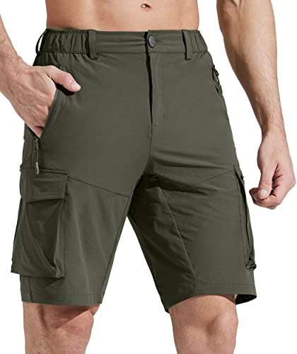 Comallan Herren Sommer Freizeit Shorts Wanderhose Outdoorhose Jogginghose Trekkinghose Softshellhose Funktionshose Cargohose/Leichte Trockend Wasserdicht mit Taschen-Olivgrün L von Comallan