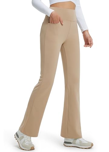Comallan Thermo Flare Leggings Winter Wasserabweisend High Waist Warm Fleece Schlaghose Yogahose Thermohose Sporthose mit Taschen für Fitness Sport Jazzpants Yoga, Khaki L von Comallan