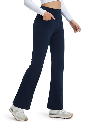 Comallan Thermo Flare Leggings Winter Wasserabweisend High Waist Warm Fleece Schlaghose Yogahose Thermohose Sporthose mit Taschen für Fitness Sport Jazzpants Yoga, Marineblau M von Comallan