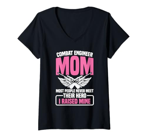 Damen Veterans Day Soldat US Military Hero Mom Combat Engineer T-Shirt mit V-Ausschnitt Damen Veterans Day Soldat US Military Hero Mom Combat Engineer T-Shirt mit V-Ausschnitt von Combat Engineer Costume For Corps Of Engineers