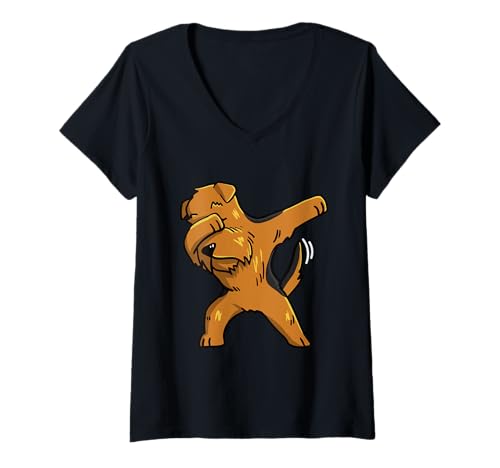 Damen Lustiger Dabbing Airedale Terrier T-Shirt mit V-Ausschnitt von Combat Society