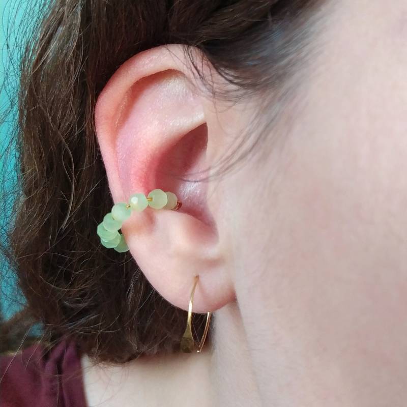 Ansteck Piercing Mit Glasschliff Perlen | Ohrklemme Offener Kreis Hellgrün Fake Conch Golden Ohrringe Zum Anstecken von CombinedColours