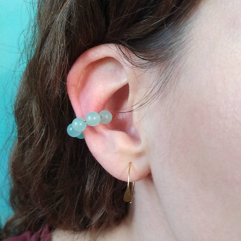 Ear Cuff Mit Pastell Glas Perlen | Ohrklemme Offener Kreis Minzgrün Fake Conch Piercing Ohrring Zum Anstecken, Ohr Cuff von CombinedColours
