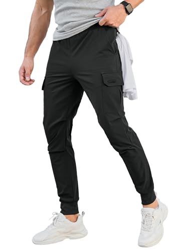 Comdecevis Herren-Cargo-Jogginghose, Stretch, schmale Passform, Trainingshose mit Reißverschlusstaschen, Freizeithose, Dunkel_Grau, X-Groß von Comdecevis