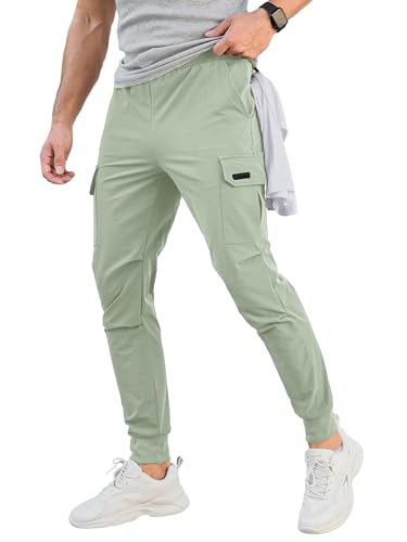 Comdecevis Herren-Cargo-Jogginghose, Stretch, schmale Passform, Trainingshose mit Reißverschlusstaschen, Freizeithose, Hellgrün, Mittel von Comdecevis