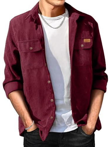 Comdecevis Herren Cordhemd Langarm Gerippte Oberteile Button Down Arbeitshemd Jacke mit Brusttasche, B Weinrot, 3X-Groß Comdecevis Herren Cordhemd Langarm Gerippte Oberteile Button Down Arbeitshemd Jacke mit Brusttasche, B Weinrot, 3X-Groß von Comdecevis