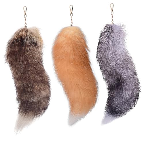 Comebachome Therian Tail Keychain, 3pcs 16 Zoll flauschige Fox Fox Tail Keychain, Pelzschwanz Anhänger für Handtasche Rucksack Dekoration von Comebachome