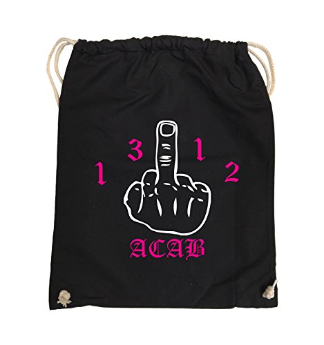 Comedy Bags - 1312 ACAB - FUCKFINGER - Turnbeutel - 37x46cm - Farbe: Schwarz/Weiss-Pink von Comedy Bags