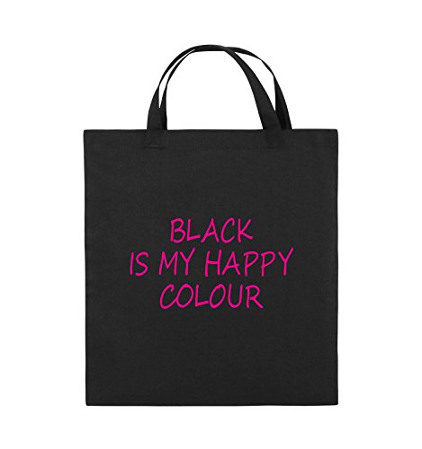 Comedy Bags - Black is My Happy Colour - Jutebeutel - Kurze Henkel - 38x42cm - Farbe: Schwarz/Pink von Comedy Bags