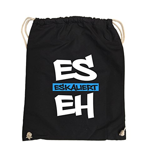 Comedy Bags - Es eskaliert eh - GRAFFITI - Turnbeutel - 37x46cm - Farbe: Schwarz/Weiss-Hellblau von Comedy Bags