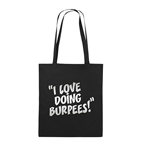 Comedy Bags - I Love Doing Burpees! - Jutebeutel - Lange Henkel - 38x42cm - Farbe: Schwarz/Silber von Comedy Bags