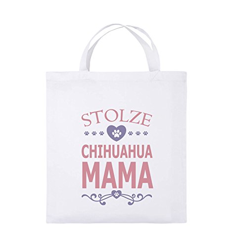 Comedy Bags - Stolze Chihuahua Mama - HERZ - Jutebeutel - kurze Henkel - 38x42cm - Farbe: Weiss / Rosa-Violet von Comedy Bags
