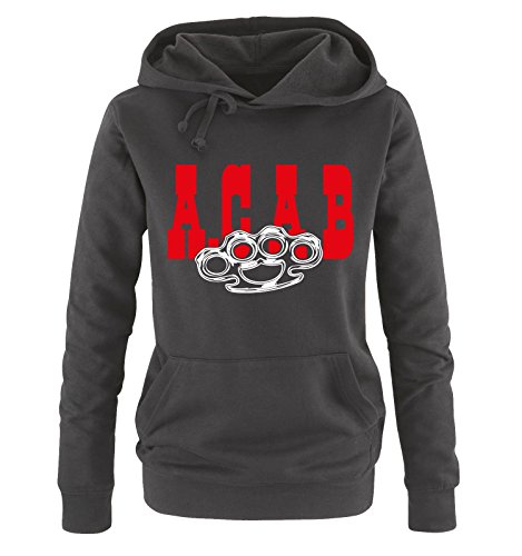 ACAB Schlagring - Zweifarbig - Damen Hoodie Schwarz/Weiss-Rot Gr. M von Comedy Shirts