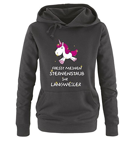 Comedy Shirts Auf dem Boden der Tatsachen liegt eindeutig zu wenig Glitzer - Einhorn - Damen Hoodie - Schwarz/Weiss-Pink-Rosa-Gold Gr. XXL von Comedy Shirts