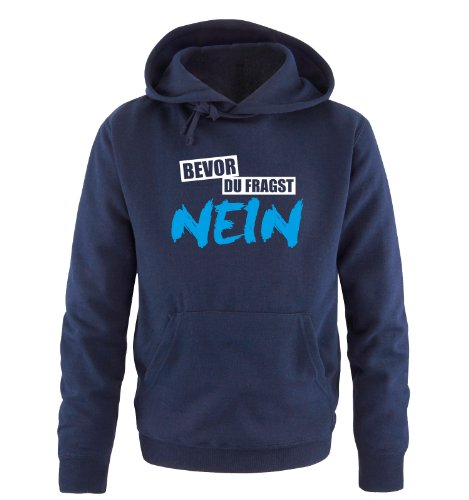 Comedy Shirts Bevor du fragst Nein - Deluxe - Zweifarbig - Herren Hoodie - Navy/Weiss-Blau Gr. M von Comedy Shirts