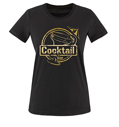 Cocktail BAR - Damen T-Shirt - Schwarz/Gold Gr. XL von Comedy Shirts