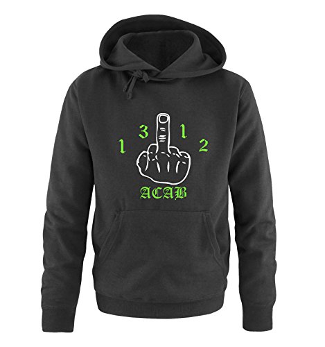 Comedy Shirts - 1312 ACAB - FUCKFINGER - Herren Hoodie - Schwarz/Weiss-Neongrün Gr. 4XL von Comedy Shirts