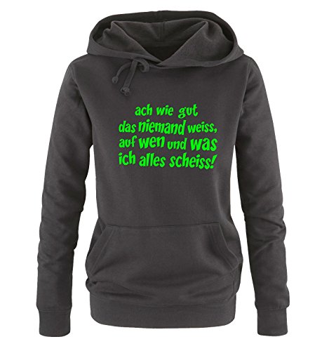 Comedy Shirts ACH WIE GUT DAS NIEMAND Weiss... - Damen Hoodie - Schwarz/Neongrün Gr. XL von Comedy Shirts