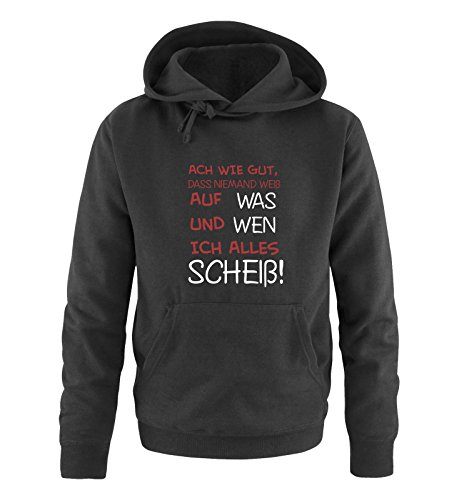 Comedy Shirts ACH wie gut, DASS niemand weiß, auf was und Wen ich Alles scheiß! - Herren Hoodie - Schwarz/Weiss-Rot Gr. 3XL von Comedy Shirts