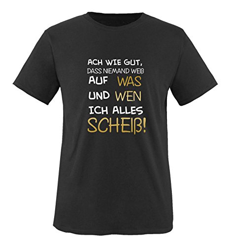 Comedy Shirts - ACH wie gut, DASS niemand weiß, auf was und Wen ich Alles scheiß! - Herren T-Shirt - Schwarz/Gold-Weiss Gr. 5XL von Comedy Shirts