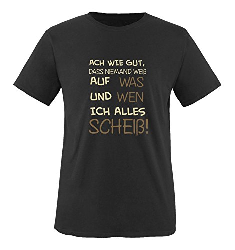 Comedy Shirts - ACH wie gut, DASS niemand weiß, auf was und Wen ich Alles scheiß! - Herren T-Shirt - Schwarz/Hellbraun-Beige Gr. 4XL von Comedy Shirts