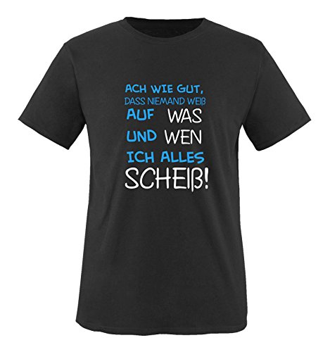 Comedy Shirts - ACH wie gut, DASS niemand weiß, auf was und Wen ich Alles scheiß! - Herren T-Shirt - Schwarz/Weiss-Blau Gr. 3XL von Comedy Shirts