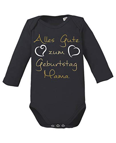 Comedy Shirts - Alles Gute zum Geburtstag Mama - Baby Langarm Body - Schwarz/Gold-Weiss Gr. 80 von Comedy Shirts