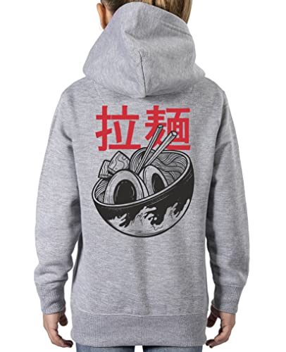 Comedy Shirts - Anime - Ramen - Vorne-Brust u. Hinten - Mädchen Hoodie - Grau Gr. 140 von Comedy Shirts