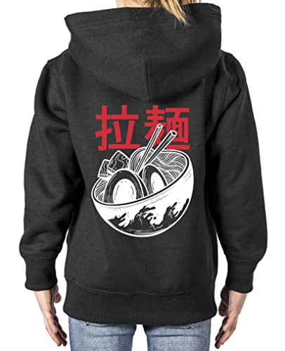 Comedy Shirts - Anime - Ramen - Vorne-Brust u. Hinten - Mädchen Hoodie - Schwarz Gr. 140 von Comedy Shirts