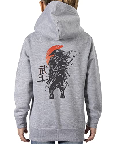 Comedy Shirts - Anime - Samurai gezeichnet - Vorne-Mitte u. Hinten - Mädchen Hoodie - Grau Gr. 152 von Comedy Shirts