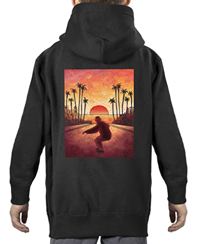 Comedy Shirts - Anime - Sunset Skater - Vorne-Mitte u. Hinten - Jungen Hoodie - Schwarz Gr. 152 von Comedy Shirts