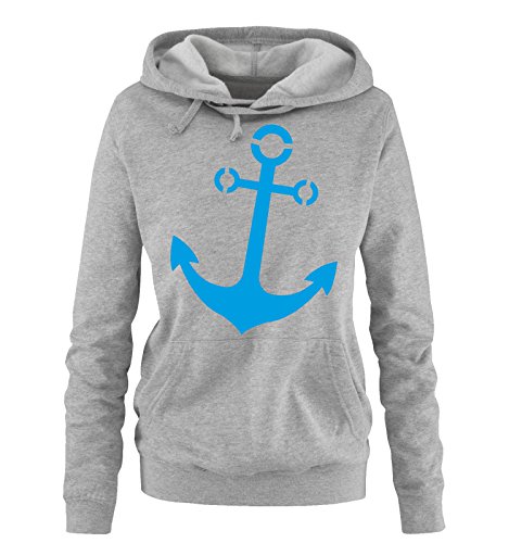 Comedy Shirts - Anker - Damen Hoodie - Grau/Blau Gr. S von Comedy Shirts