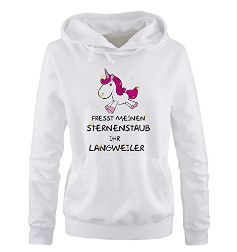 Comedy Shirts Auf dem Boden der Tatsachen liegt eindeutig zu wenig Glitzer - Einhorn - Damen Hoodie - Weiss/Schwarz-Pink-Rosa-Gold Gr. XL von Comedy Shirts