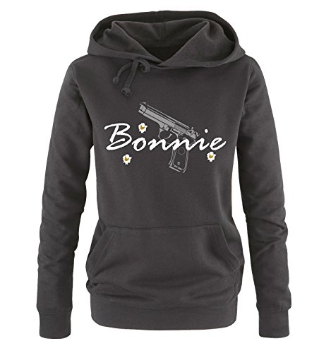 Comedy Shirts - Bonnie - Damen Hoodie - Schwarz / Weiss-Grau-Gold Gr. M von Comedy Shirts