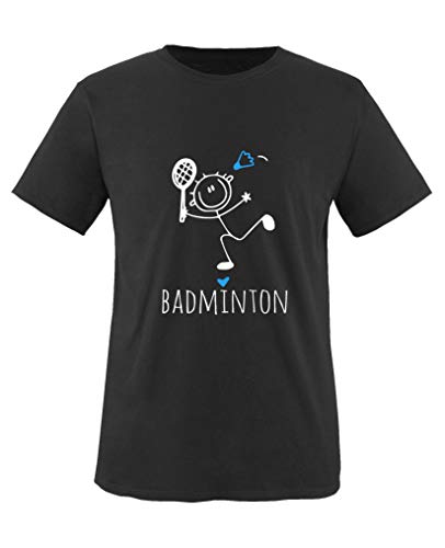 Comedy Shirts - Badminton Herz - Jungen T-Shirt - Schwarz/Weiss-Blau Gr. 152/164 von Comedy Shirts