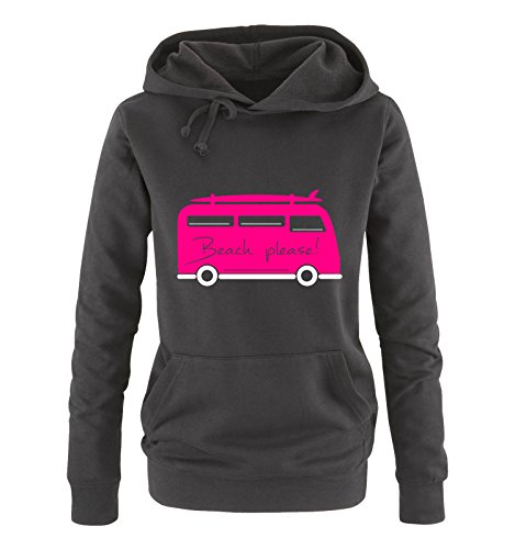 Comedy Shirts Beach Please! - Bus - Damen Hoodie - Schwarz/Weiss-Pink Gr. XXL von Comedy Shirts