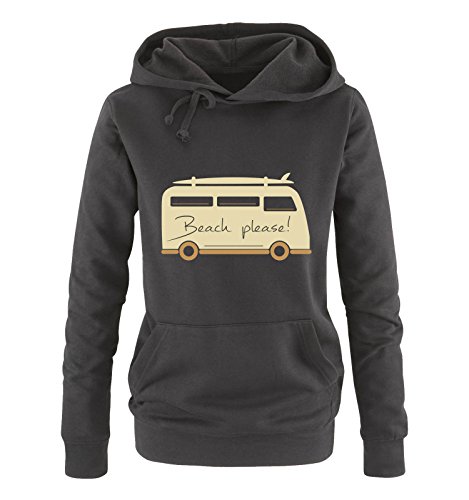 Comedy Shirts Beach Please! - Bus - Damen Hoodie - Schwarz/Hellbraun-Beige Gr. L von Comedy Shirts