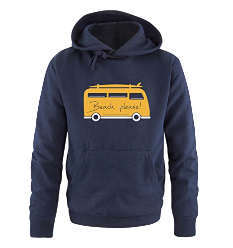 Comedy Shirts Beach Please! - Bus - Herren Hoodie - Navy/Weiss-Gelb Gr. L von Comedy Shirts