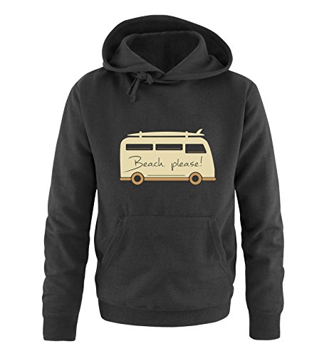 Comedy Shirts Beach Please! - Bus - Herren Hoodie - Schwarz/Hellbraun-Beige Gr. L von Comedy Shirts