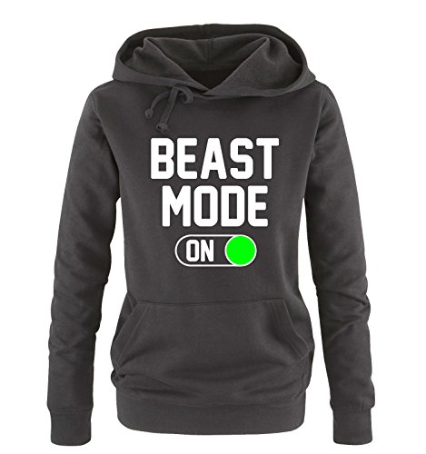 Comedy Shirts Beast Mode - ON - Damen Hoodie - Schwarz/Weiss-Neongrün Gr. L von Comedy Shirts