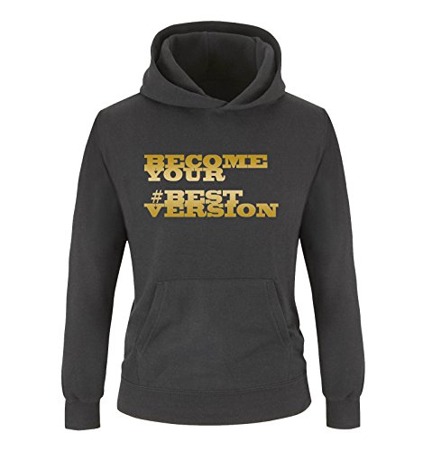 Comedy Shirts - Become Your # Best Version - Jungen Hoodie - Schwarz/Gold Gr. 152/164 von Comedy Shirts