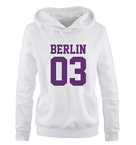 Comedy Shirts Berlin 03 - Damen Hoodie - Weiss/Lila Gr. L von Comedy Shirts